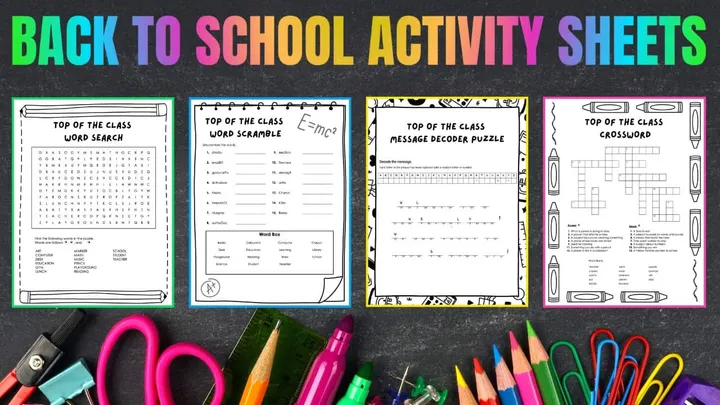 back to school activity sheets image