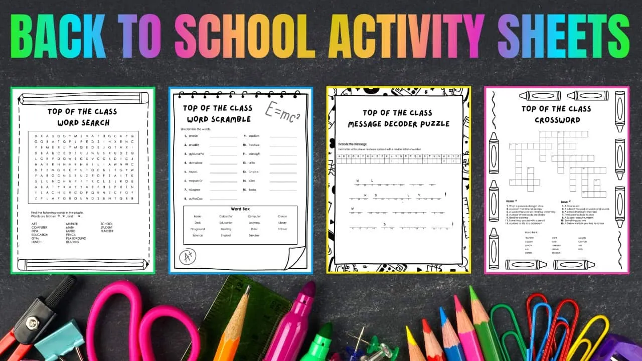 back to school activity sheets image